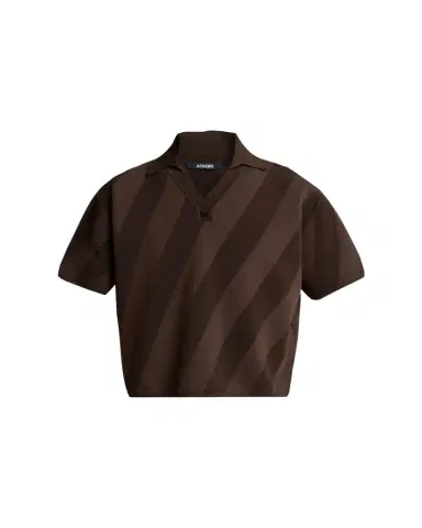 Jacquemus Men's Wide Stripe Knit Johnny Collar Polo Shirt | Thumbnail 1 Jacquemus Men's Wide Stripe Knit Johnny Collar Polo Shirt | Thumbnail 1