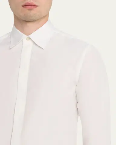 Valentino Garavani Men's Solid Cotton Hidden-Placket Sport Shirt | Thumbnail 5 Valentino Garavani Men's Solid Cotton Hidden-Placket Sport Shirt | Thumbnail 5