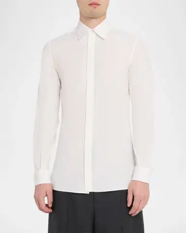 Valentino Garavani Men's Solid Cotton Hidden-Placket Sport Shirt | Thumbnail 8 Valentino Garavani Men's Solid Cotton Hidden-Placket Sport Shirt | Thumbnail 8