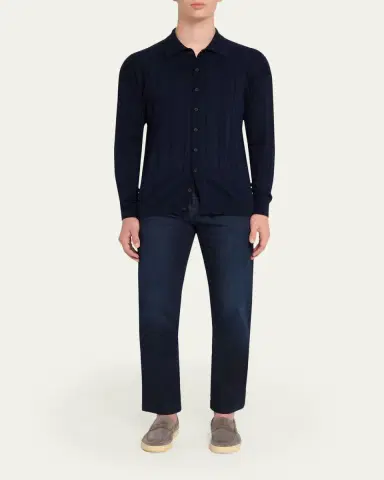 Kiton Men's Cotton & Cashmere Knit Button-Down Shirt | Thumbnail 2