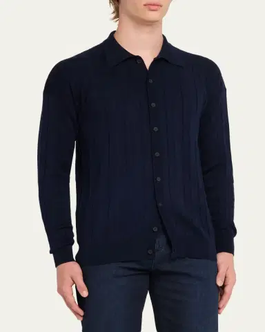 Kiton Men's Cotton & Cashmere Knit Button-Down Shirt | Thumbnail 4