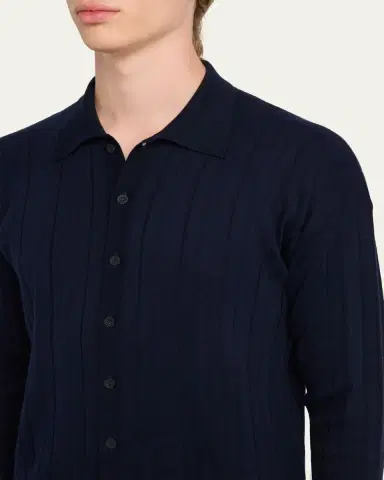 Kiton Men's Cotton & Cashmere Knit Button-Down Shirt | Thumbnail 5
