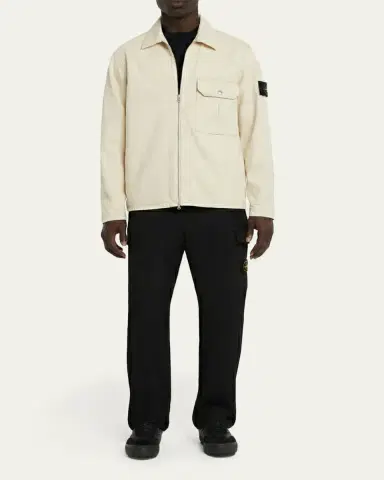 Stone Island Men's White Denim Full-Zip Shirt Jacket | Thumbnail 2