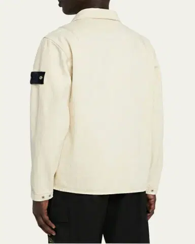 Stone Island Men's White Denim Full-Zip Shirt Jacket | Thumbnail 3