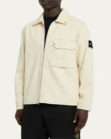 Stone Island Men's White Denim Full-Zip Shirt Jacket | Thumbnail 4