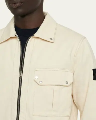 Stone Island Men's White Denim Full-Zip Shirt Jacket | Thumbnail 5