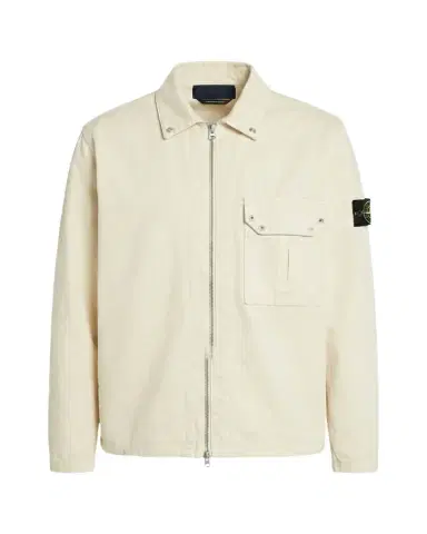 Stone Island Men's White Denim Full-Zip Shirt Jacket | Thumbnail 1