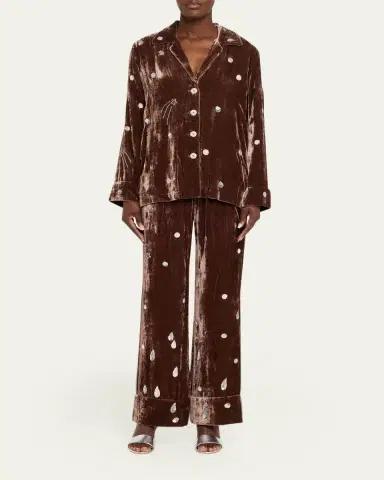 BERNADETTE Louis Embellished Velvet Straight-Leg Pajama Pants | Thumbnail 2