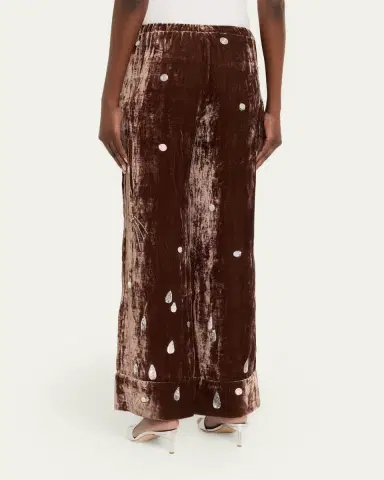 BERNADETTE Louis Embellished Velvet Straight-Leg Pajama Pants | Thumbnail 3
