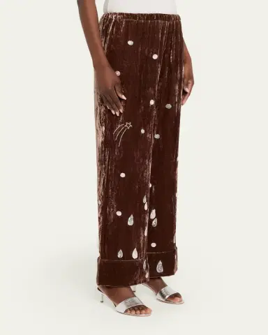 BERNADETTE Louis Embellished Velvet Straight-Leg Pajama Pants | Thumbnail 4
