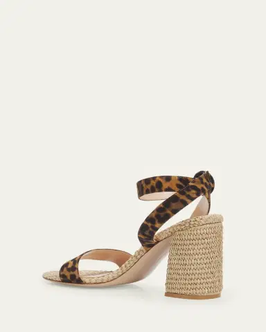Gianvito Rossi 85mm Leopard-Printed Suede and Raffia Sandals | Thumbnail 4