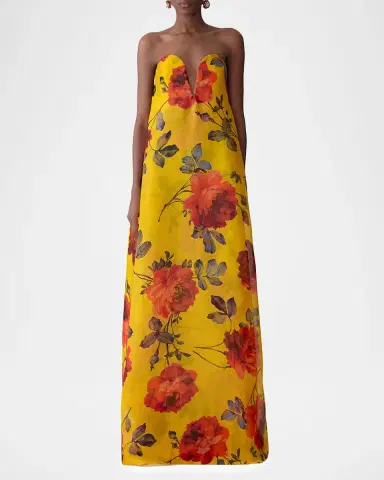 Carolina Herrera Plunging Strapless Rosette-Print Silk Chiffon Gown | Thumbnail 6 Carolina Herrera Plunging Strapless Rosette-Print Silk Chiffon Gown | Thumbnail 6