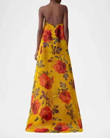 Carolina Herrera Plunging Strapless Rosette-Print Silk Chiffon Gown | Thumbnail 7 Carolina Herrera Plunging Strapless Rosette-Print Silk Chiffon Gown | Thumbnail 7