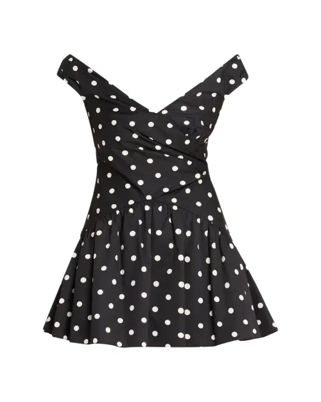 Polka-Dot Gathered Off-Shoulder Mini Dress