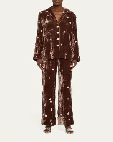BERNADETTE Louis Embellished Velvet Pajama Shirt | Thumbnail 2