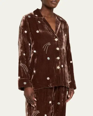 BERNADETTE Louis Embellished Velvet Pajama Shirt | Thumbnail 4