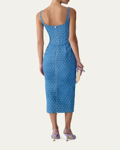 Carolina Herrera Polka-Dot Denim Corset Midi Dress | Thumbnail 3 Carolina Herrera Polka-Dot Denim Corset Midi Dress | Thumbnail 3