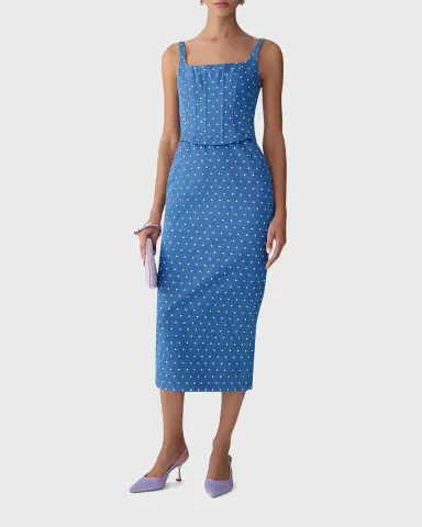 Carolina Herrera Polka-Dot Denim Corset Midi Dress | Thumbnail 4 Carolina Herrera Polka-Dot Denim Corset Midi Dress | Thumbnail 4