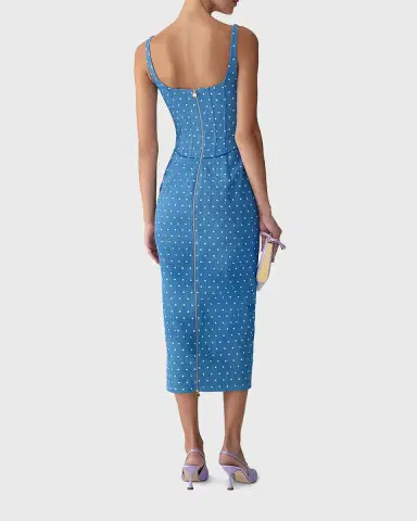 Carolina Herrera Polka-Dot Denim Corset Midi Dress | Thumbnail 5 Carolina Herrera Polka-Dot Denim Corset Midi Dress | Thumbnail 5