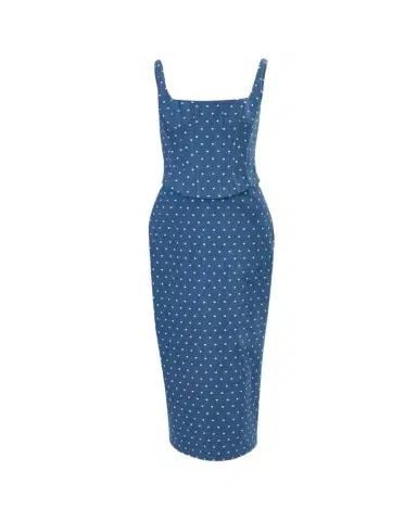 Carolina Herrera Polka-Dot Denim Corset Midi Dress | Thumbnail 1 Carolina Herrera Polka-Dot Denim Corset Midi Dress | Thumbnail 1