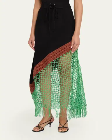 Rosie Assoulin Return of the Mac(rame) Skirt in Ridged Linen | Thumbnail 4
