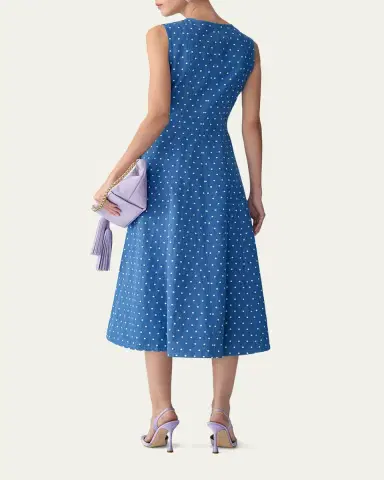 Carolina Herrera Sleeveless Polka-Dot Denim Zip-Front Midi Dress | Thumbnail 3 Carolina Herrera Sleeveless Polka-Dot Denim Zip-Front Midi Dress | Thumbnail 3