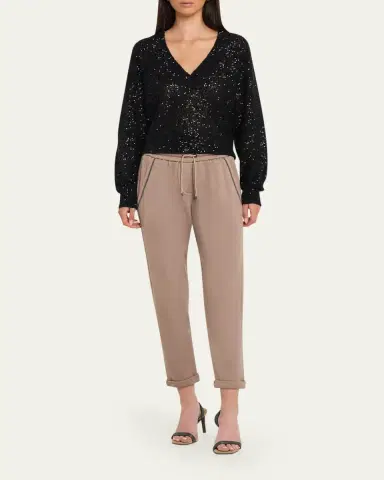 Brunello Cucinelli Monili-Trim Slim-Leg Ankle Drawstring Sport Pants | Thumbnail 2 Brunello Cucinelli Monili-Trim Slim-Leg Ankle Drawstring Sport Pants | Thumbnail 2