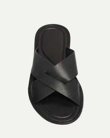 THE ROW Men's Malick Leather Cross-Strap Slides | Thumbnail 2