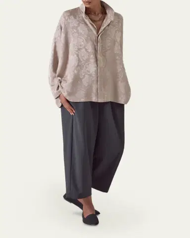 Eskandar Wide A-Line Double Stand Collar Shirt - Mid Plus Length | Thumbnail 2 Eskandar Wide A-Line Double Stand Collar Shirt - Mid Plus Length | Thumbnail 2