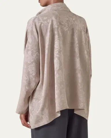 Eskandar Wide A-Line Double Stand Collar Shirt - Mid Plus Length | Thumbnail 3 Eskandar Wide A-Line Double Stand Collar Shirt - Mid Plus Length | Thumbnail 3