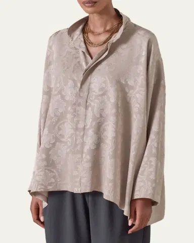 Eskandar Wide A-Line Double Stand Collar Shirt - Mid Plus Length | Thumbnail 4 Eskandar Wide A-Line Double Stand Collar Shirt - Mid Plus Length | Thumbnail 4