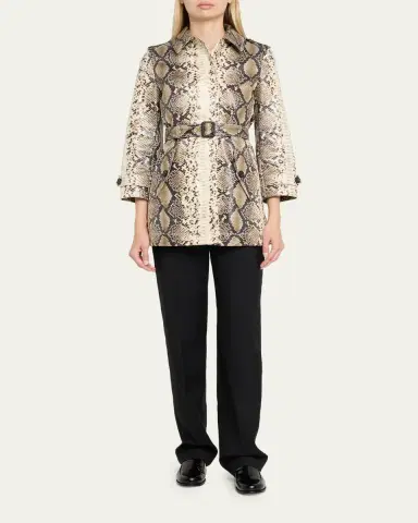 Burberry Stonehaven Python-Print Coated Short Car Coat | Thumbnail 2