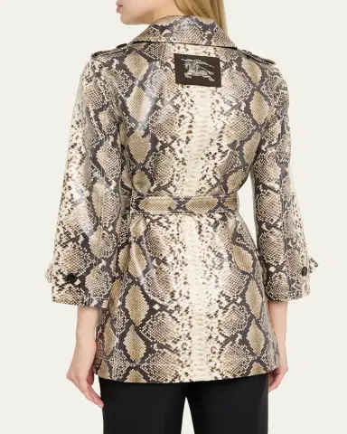 Burberry Stonehaven Python-Print Coated Short Car Coat | Thumbnail 3