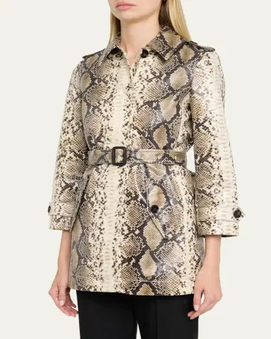 Burberry Stonehaven Python-Print Coated Short Car Coat | Thumbnail 4