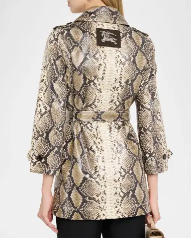 Burberry Stonehaven Python-Print Coated Short Car Coat | Thumbnail 7