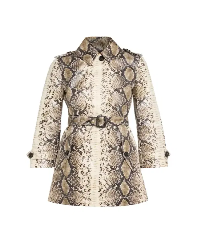 Burberry Stonehaven Python-Print Coated Short Car Coat