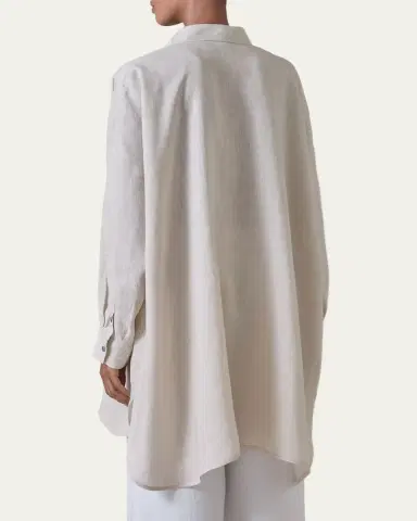 Eskandar Wide A-Line Collarless Classic Shirt - Long Plus Length | Thumbnail 3 Eskandar Wide A-Line Collarless Classic Shirt - Long Plus Length | Thumbnail 3
