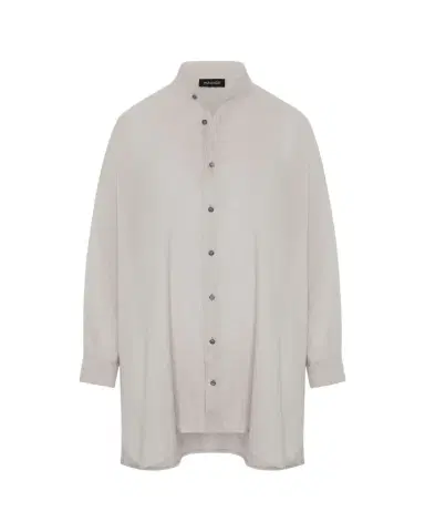 Eskandar Wide A-Line Collarless Classic Shirt - Long Plus Length | Thumbnail 1 Eskandar Wide A-Line Collarless Classic Shirt - Long Plus Length | Thumbnail 1