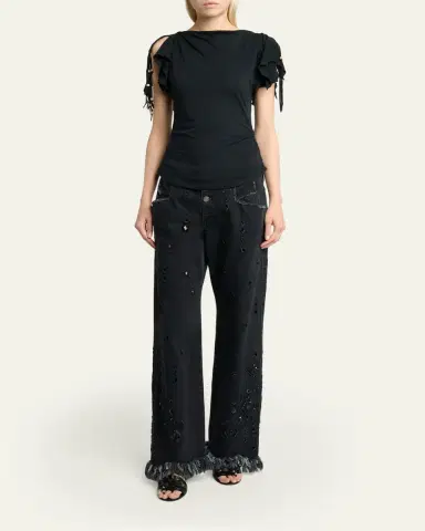Isabel Marant Amia Distressed Eyelet Straight-Leg Denim Pants | Thumbnail 2
