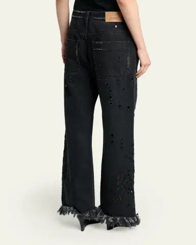Isabel Marant Amia Distressed Eyelet Straight-Leg Denim Pants | Thumbnail 3