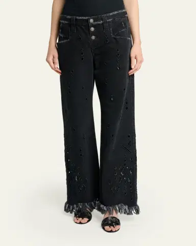 Isabel Marant Amia Distressed Eyelet Straight-Leg Denim Pants | Thumbnail 4