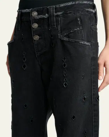 Isabel Marant Amia Distressed Eyelet Straight-Leg Denim Pants | Thumbnail 5
