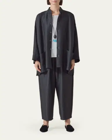 Eskandar Wide A-Line Mandarin Jacket - Long Length | Thumbnail 2 Eskandar Wide A-Line Mandarin Jacket - Long Length | Thumbnail 2