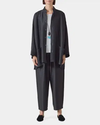 Eskandar Wide A-Line Mandarin Jacket - Long Length | Thumbnail 6 Eskandar Wide A-Line Mandarin Jacket - Long Length | Thumbnail 6