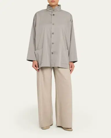Eskandar Slim A-Line Double Stand Collar Jacket With Stepped Insert - Long Length | Thumbnail 2 Eskandar Slim A-Line Double Stand Collar Jacket With Stepped Insert - Long Length | Thumbnail 2