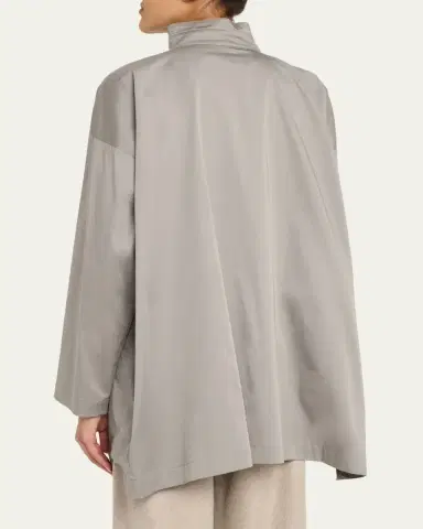 Eskandar Slim A-Line Double Stand Collar Jacket With Stepped Insert - Long Length | Thumbnail 3 Eskandar Slim A-Line Double Stand Collar Jacket With Stepped Insert - Long Length | Thumbnail 3