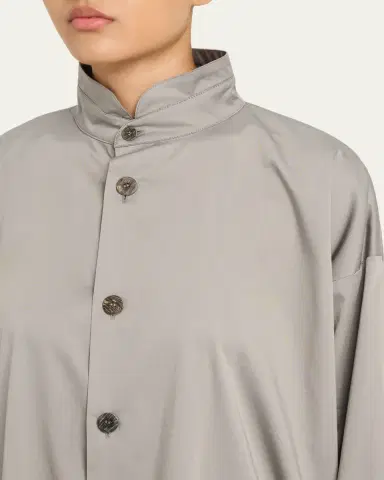 Eskandar Slim A-Line Double Stand Collar Jacket With Stepped Insert - Long Length | Thumbnail 5 Eskandar Slim A-Line Double Stand Collar Jacket With Stepped Insert - Long Length | Thumbnail 5