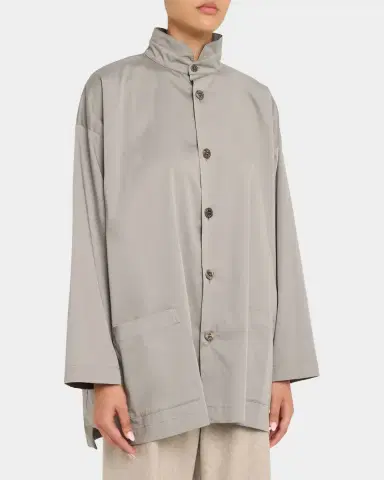 Eskandar Slim A-Line Double Stand Collar Jacket With Stepped Insert - Long Length | Thumbnail 8 Eskandar Slim A-Line Double Stand Collar Jacket With Stepped Insert - Long Length | Thumbnail 8