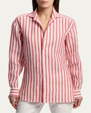 Ralph Lauren Collection Capri Relaxed-Fit Striped Linen Shirt | Thumbnail 4