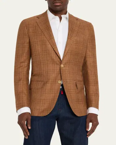 Kiton Men's Cashmere Linen Plaid Sport Coat | Thumbnail 4